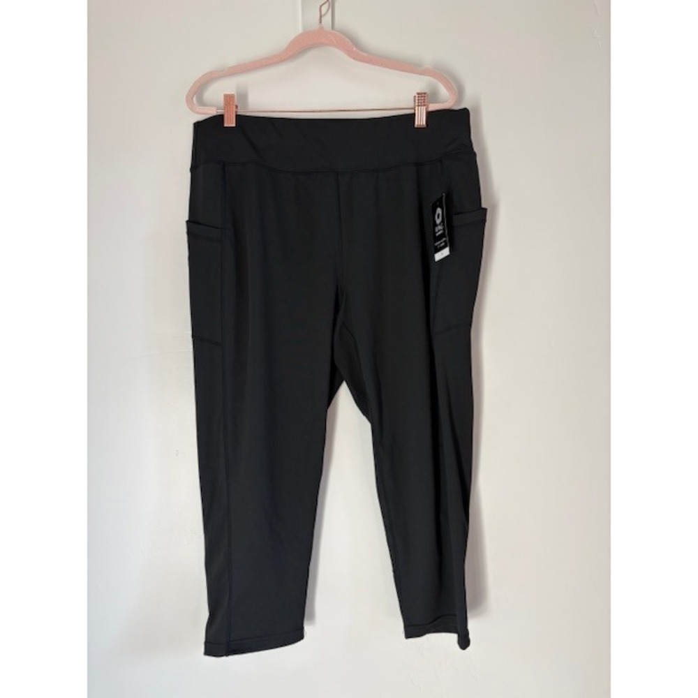 RAG Plus Womens Black High Waisted Capri Leggings Side Pockets Size 2X NWT